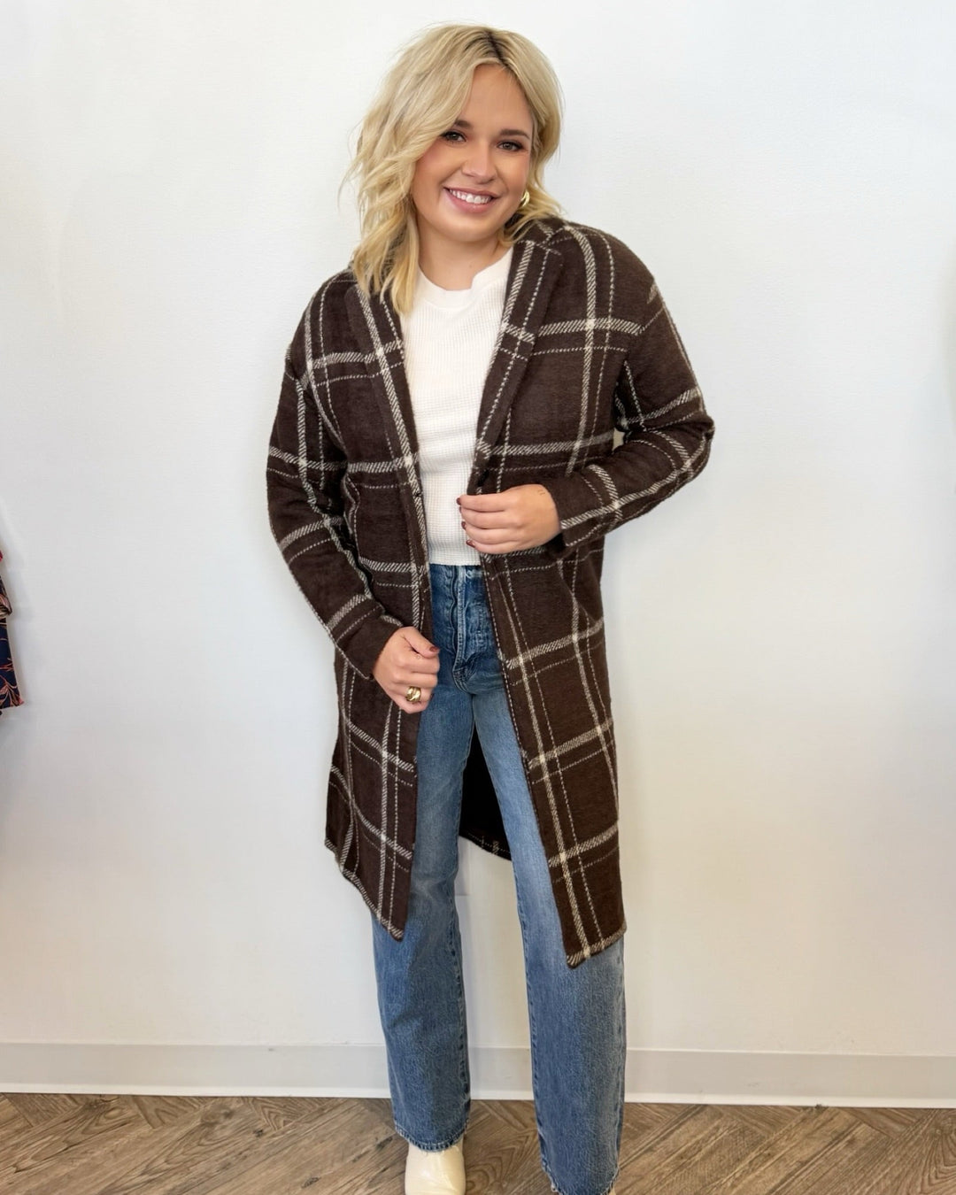 River Windowpane Sweater Knit CoatCoat