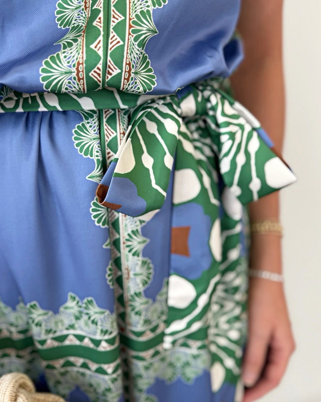 Iliana Halter Printed Midi Dress with Belted Waist