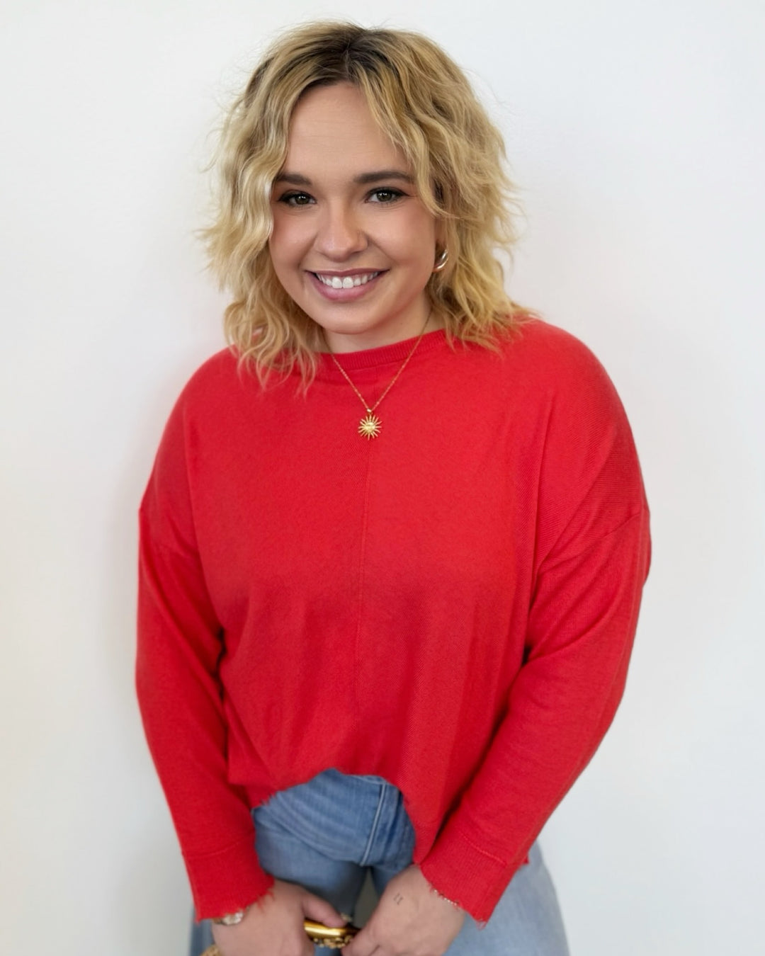 Trinity Long Sleeve Knit with Distressed Hem