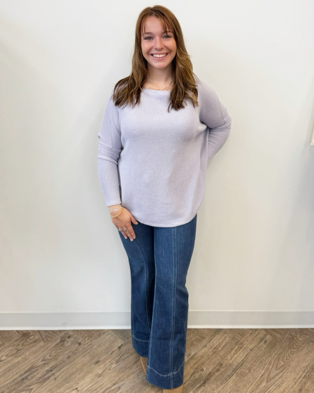 Free People Latte Blues Solid Thermal Top