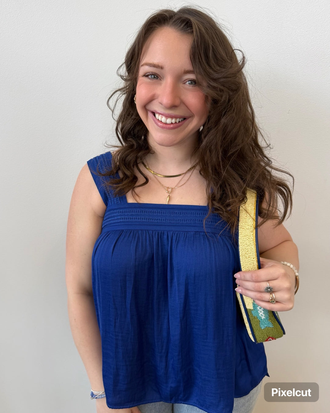 Liverpool Sleeveless Woven Top with Pintuck Straps