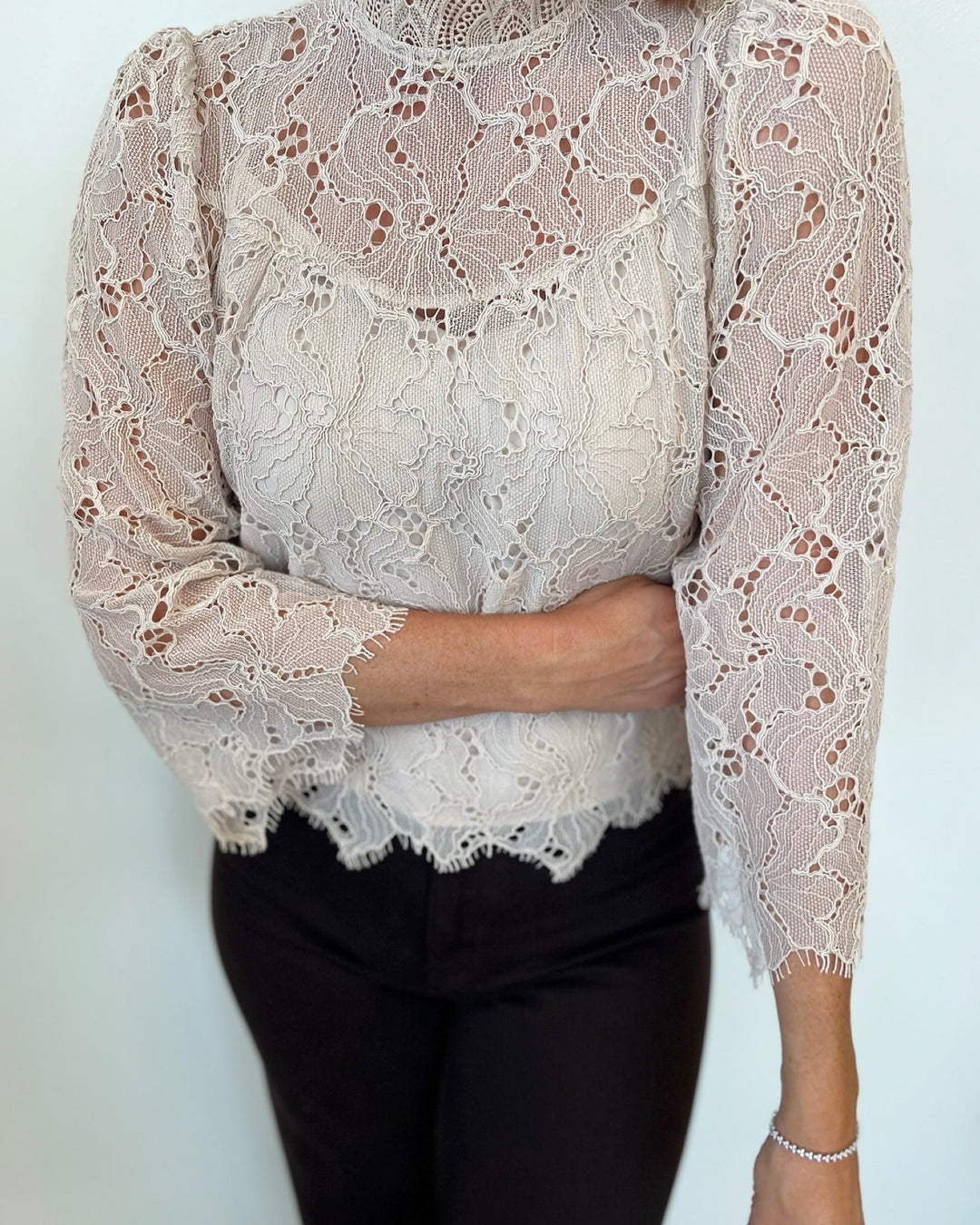 Vella Mock Neck Lace Blouse