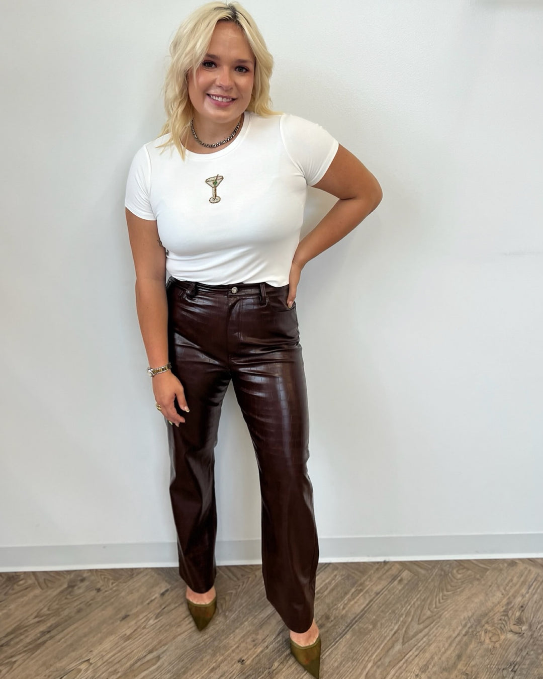 Branzo High Rise Textured Faux Leather Pant