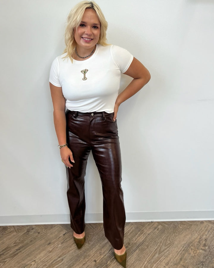 Branzo High Rise Textured Faux Leather Pant