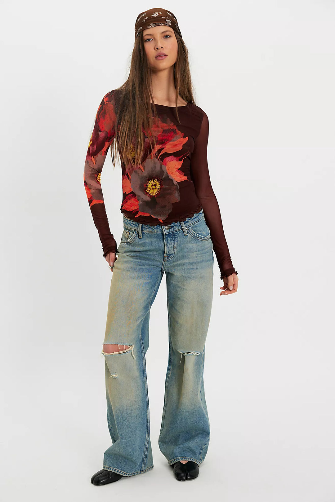 Free People Lilly Printed Long Sleeve Top