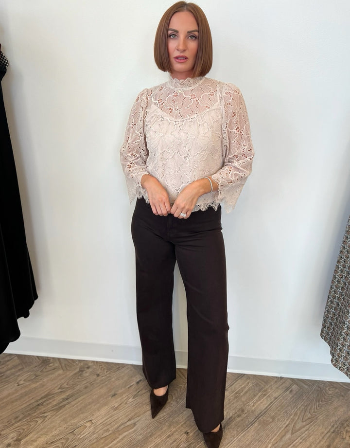 Vella Mock Neck Lace Blouse