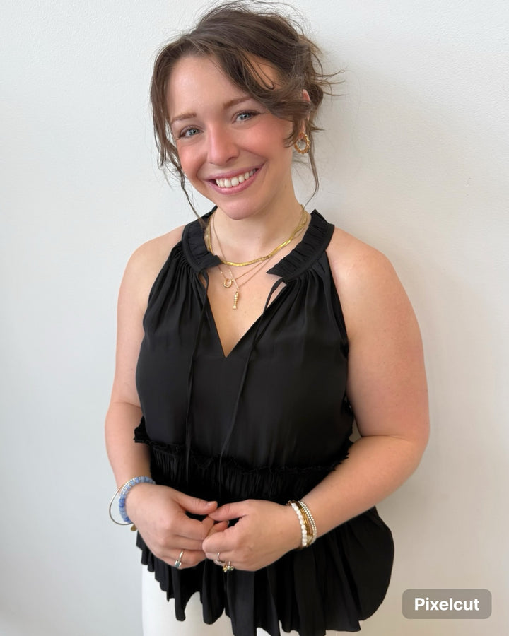 Liverpool Sleeveless Woven Top with Ruffles