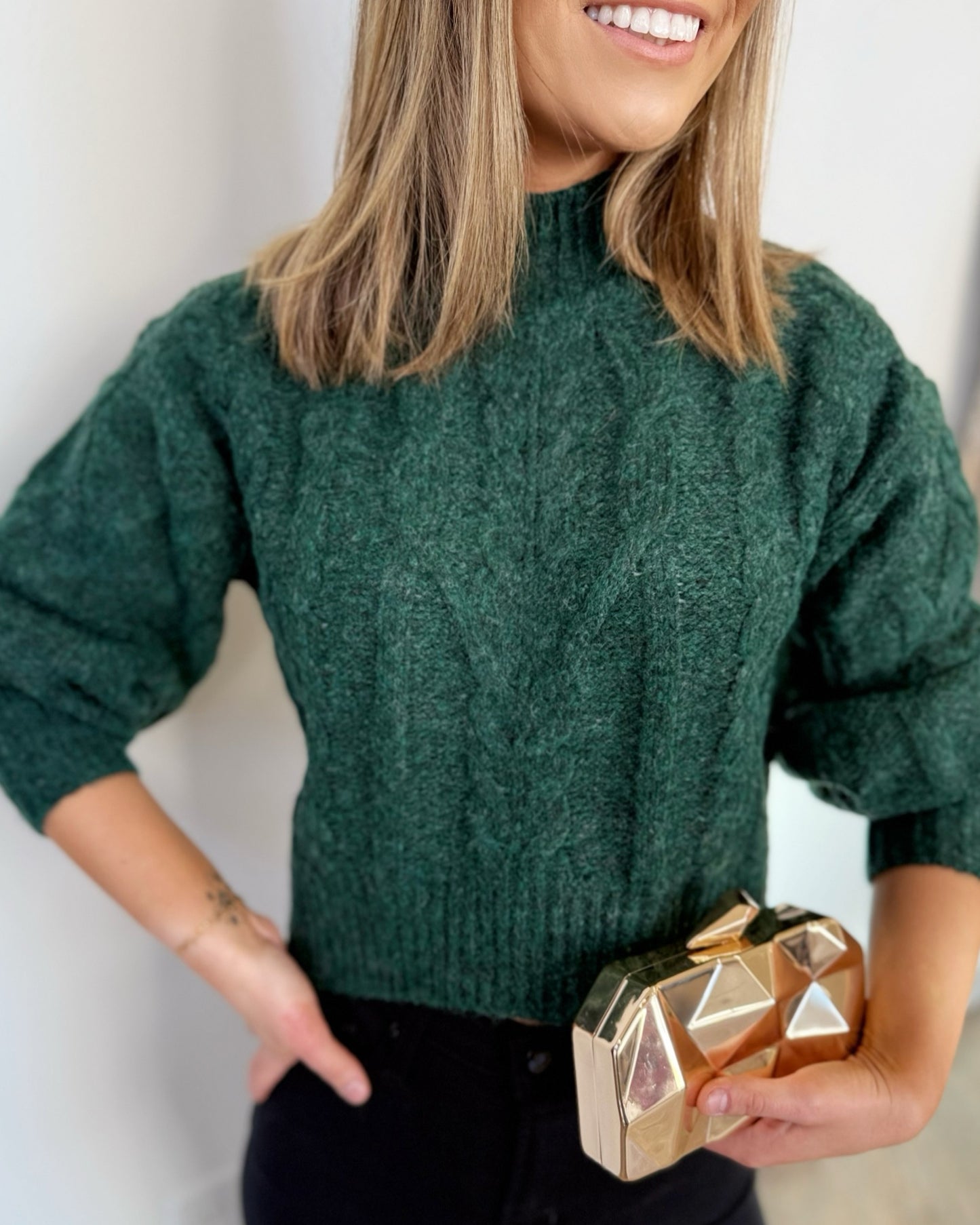 Vesper Cable Knit Mock Neck Sweater