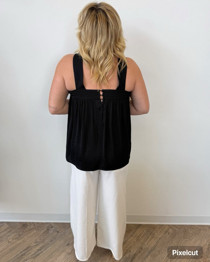 Liverpool Sleeveless Woven Top with Pintuck Straps