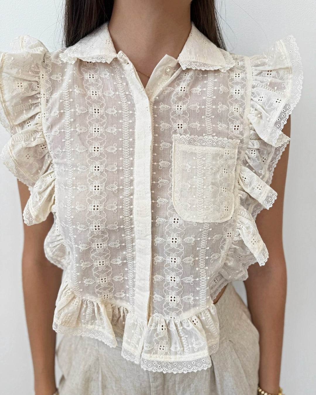 Steve Madden Adeline Eyelet Button Up Top