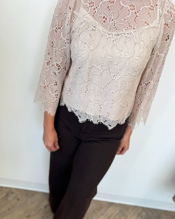 Vella Mock Neck Lace Blouse