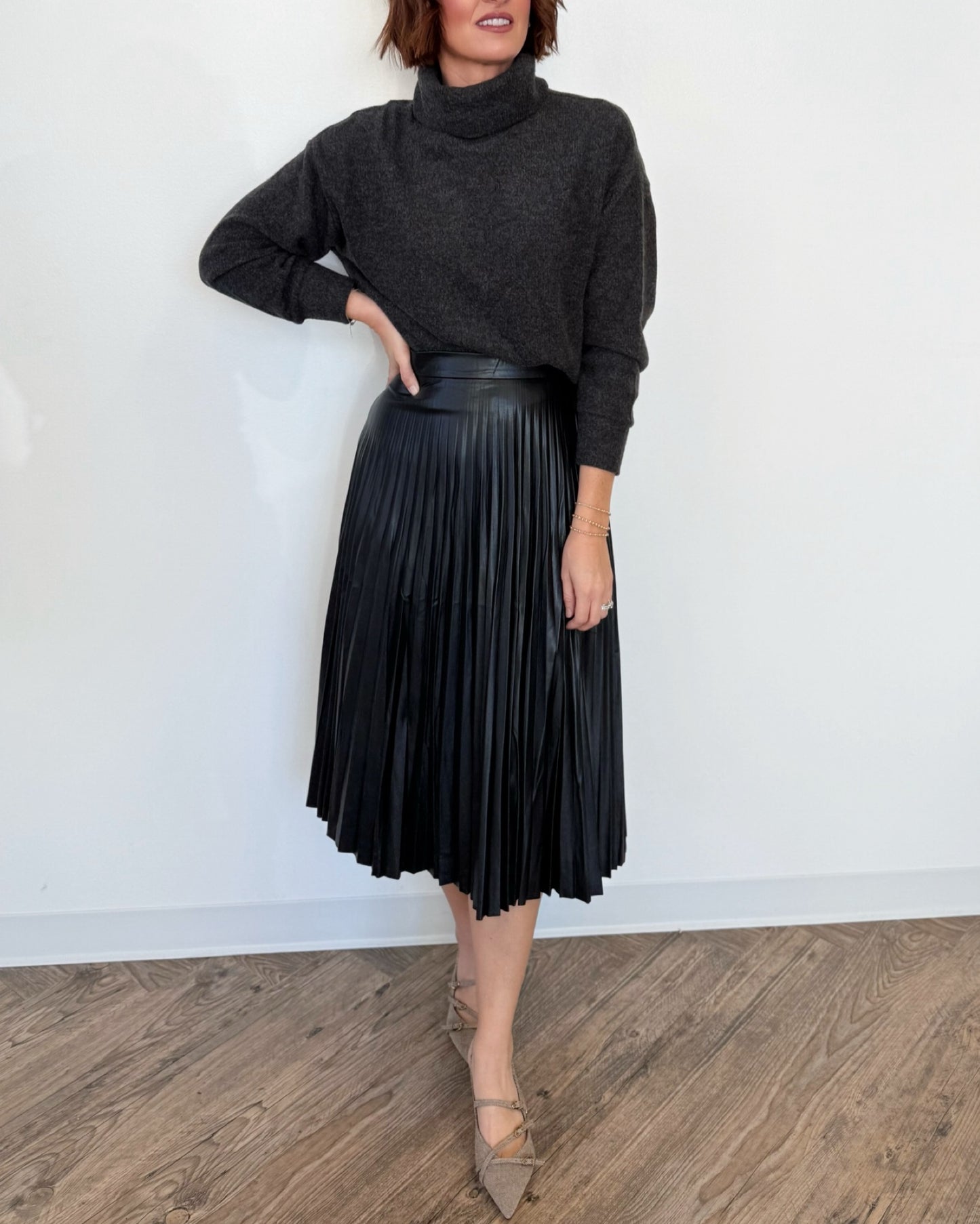 Maisel Pleated Faux Leather Skirt