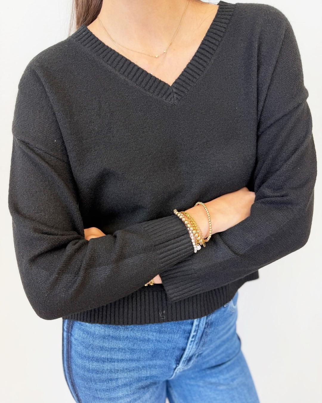 Jacky Long Sleeve V Neck Knit Top
