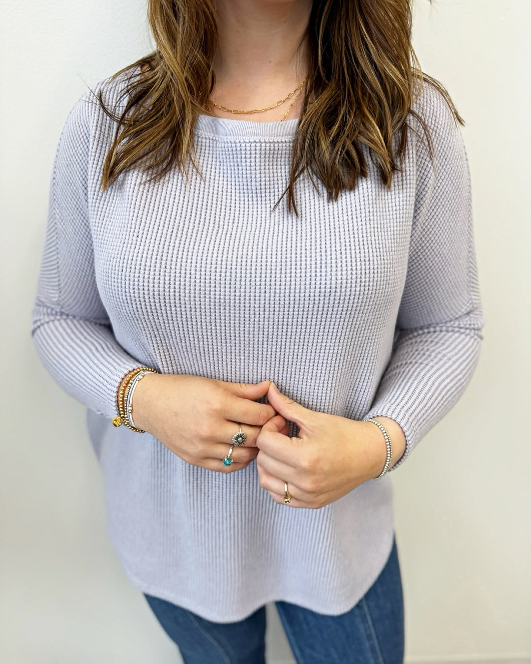 Free People Latte Blues Solid Thermal Top