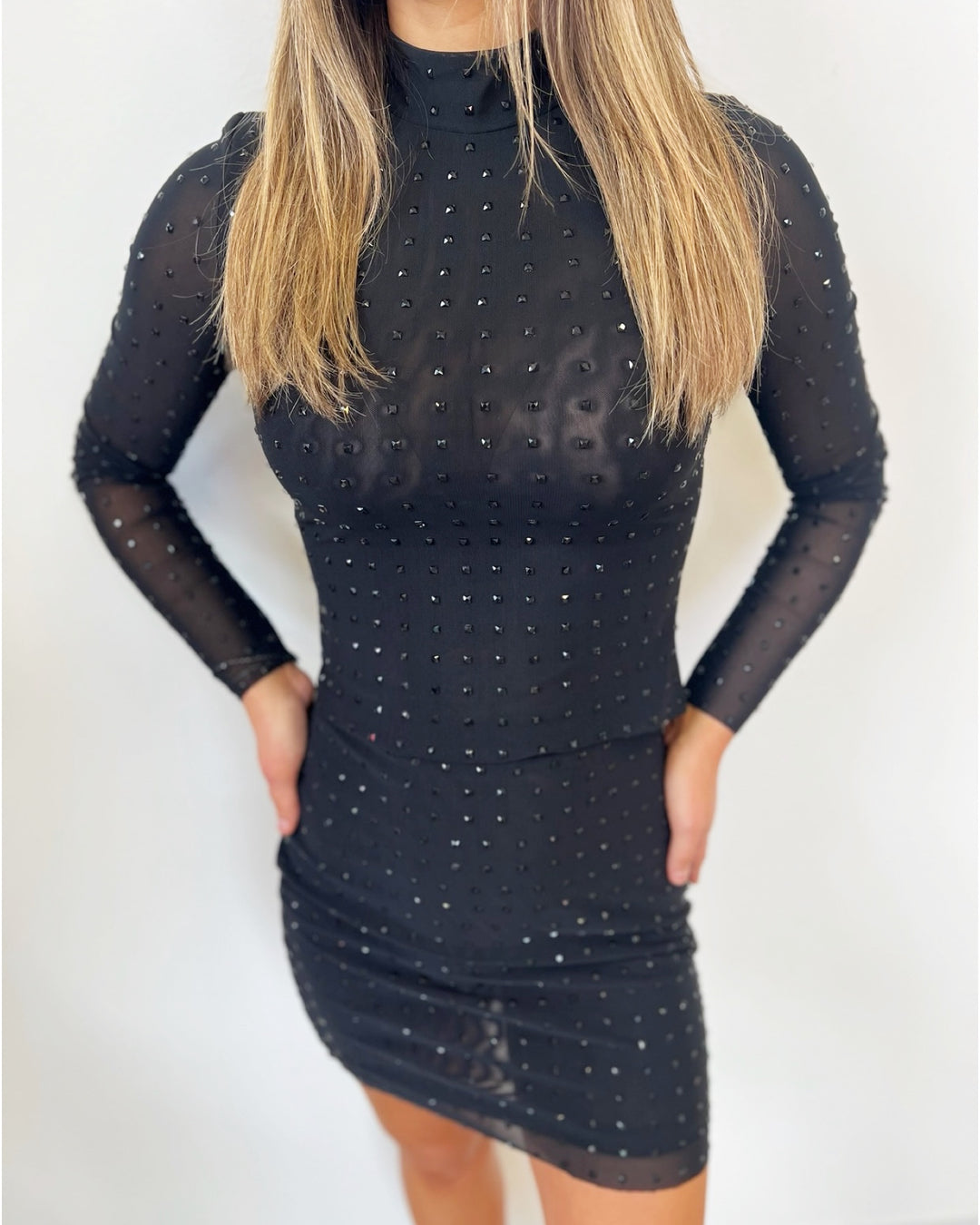Natasha Mesh Long Sleeve Top with Rhinestones