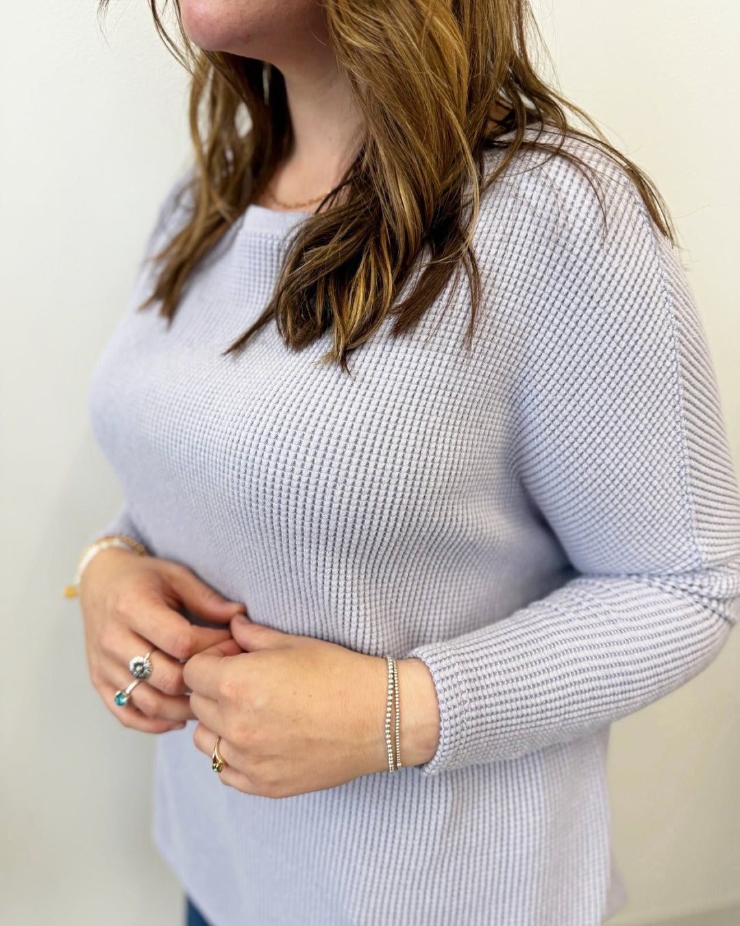 Free People Latte Blues Solid Thermal Top