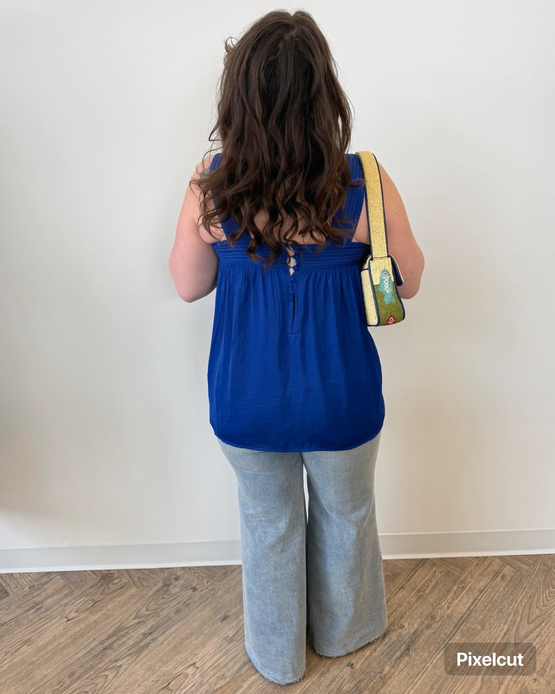 Liverpool Sleeveless Woven Top with Pintuck Straps