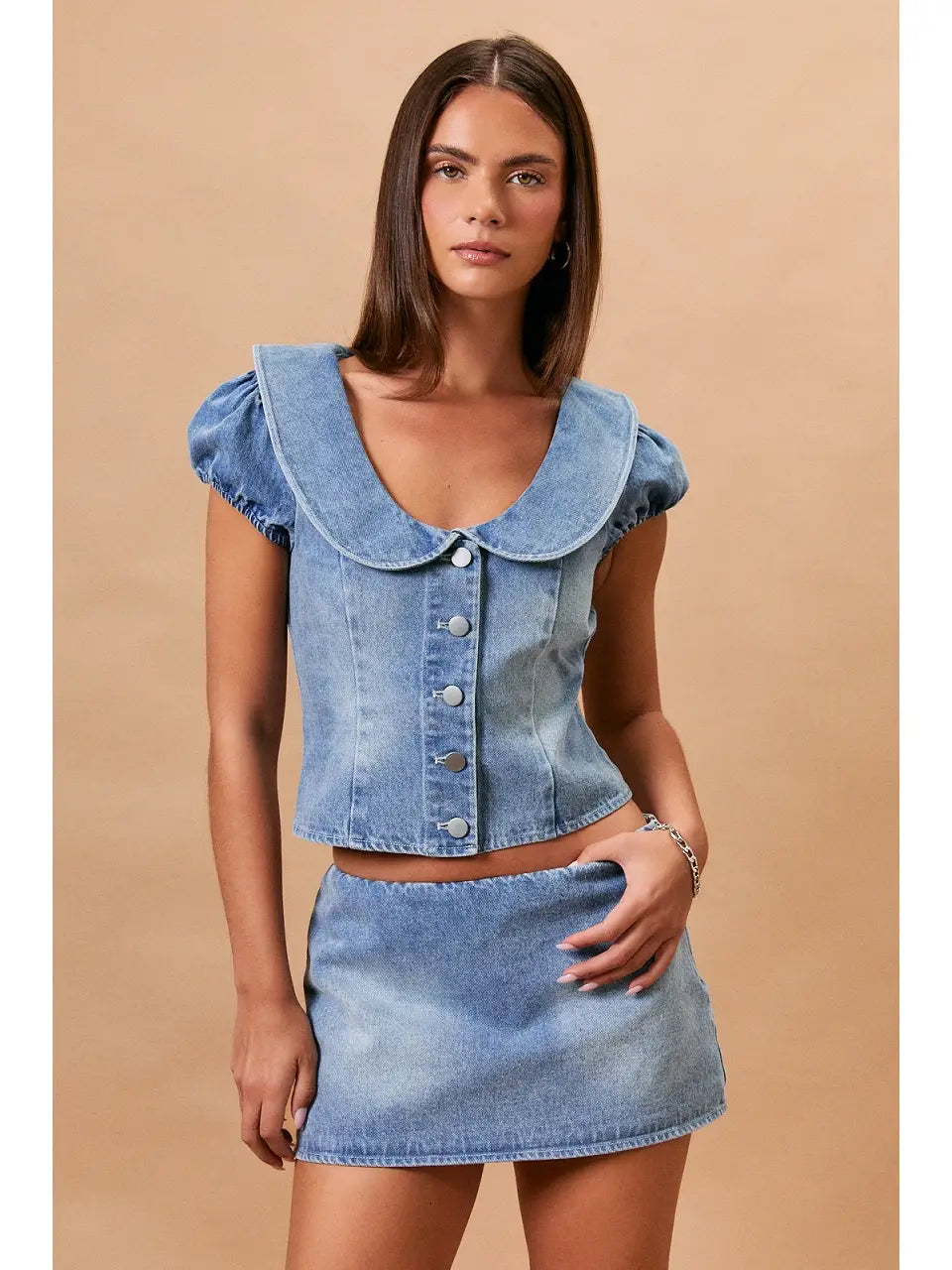 Finley Cap Sleeve Collared Denim Top
