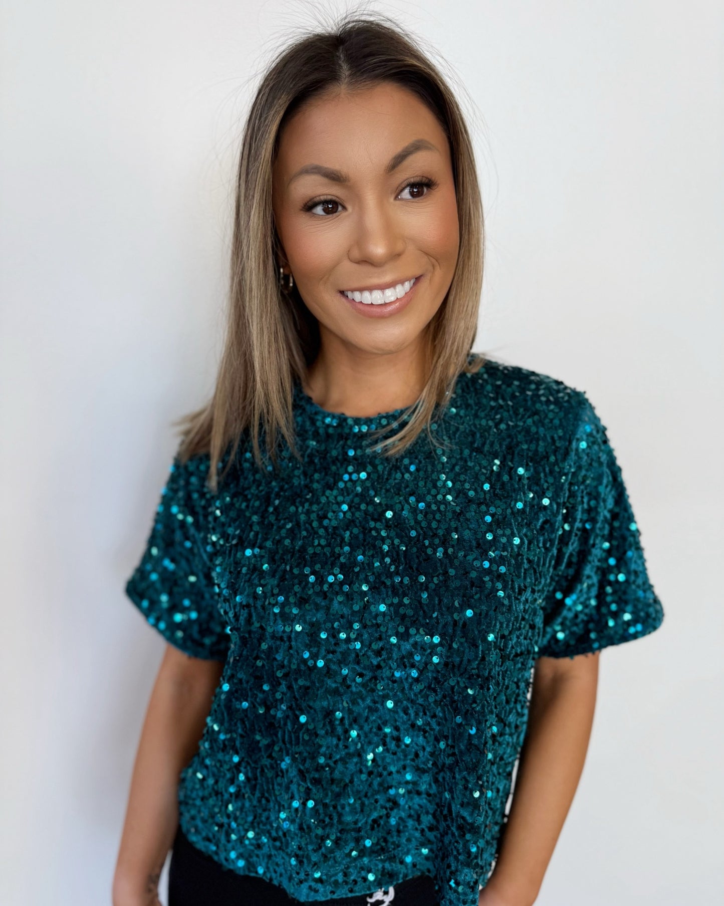 Sabine Short Sleeve Sequin Top