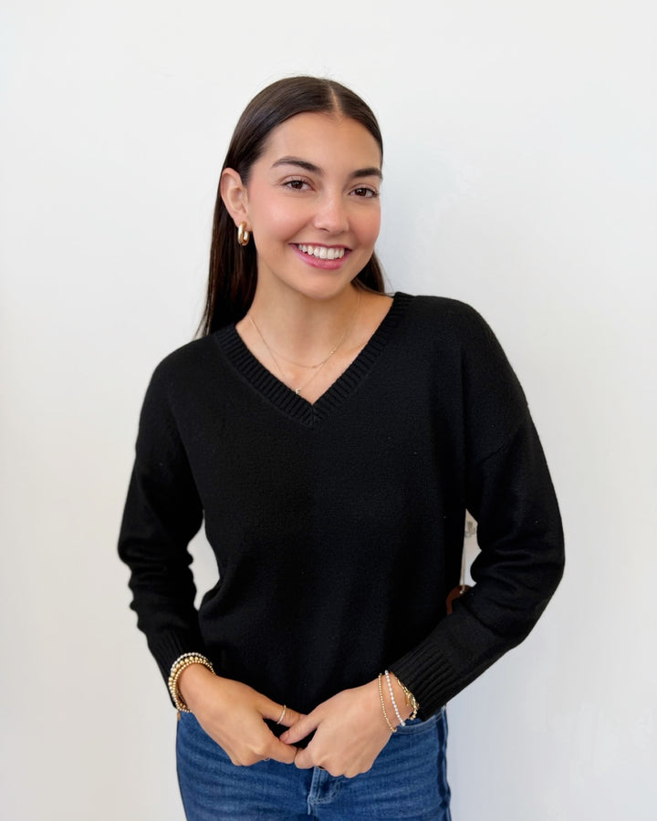 Jacky Long Sleeve V Neck Knit Top