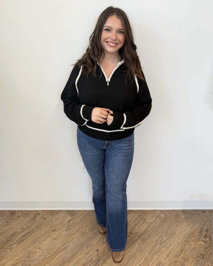 Trevor Half Zip Striped Long Sleeve Knit