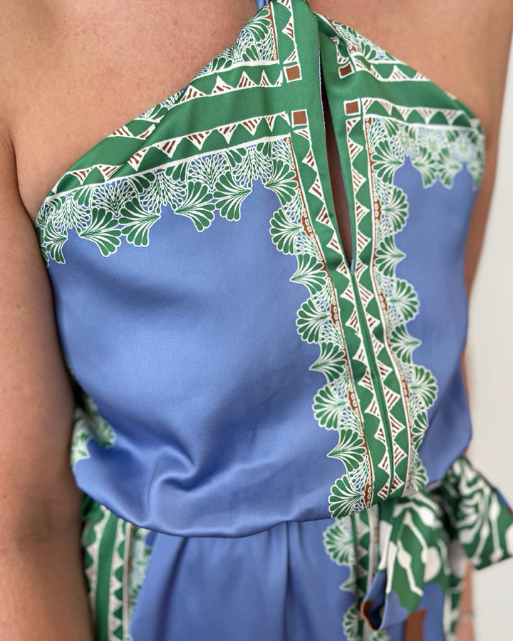 Iliana Halter Printed Midi Dress with Belted Waist