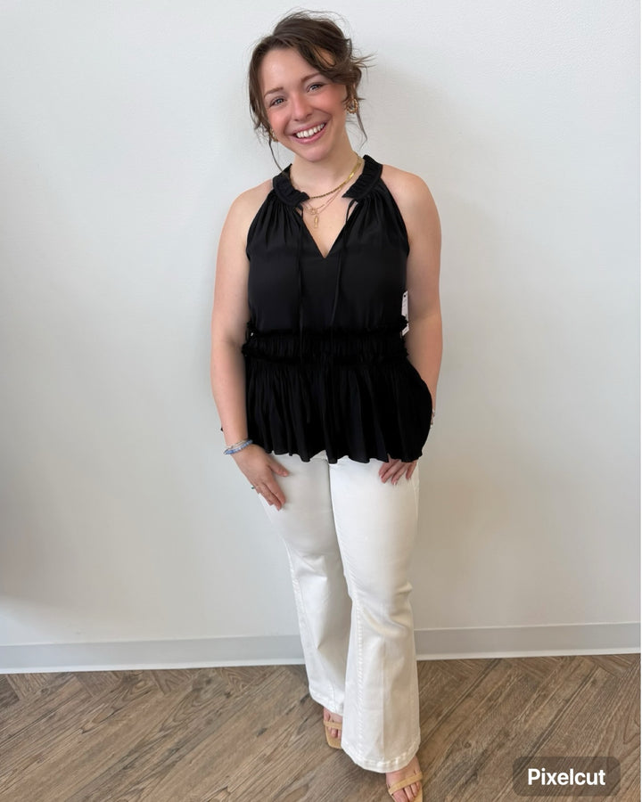 Liverpool Sleeveless Woven Top with Ruffles