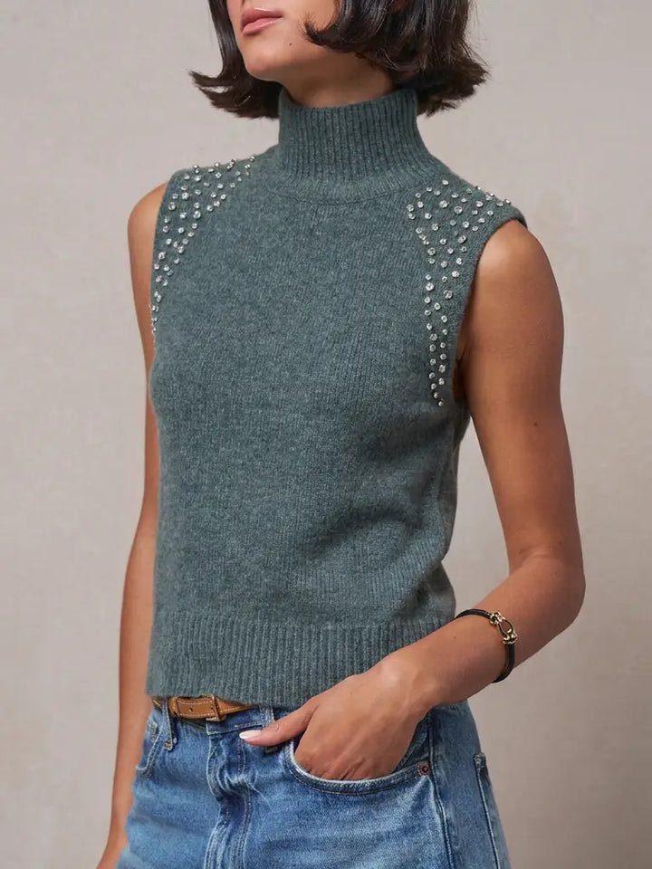 Salina Embellished Sleeveless Mock Neck Knit
