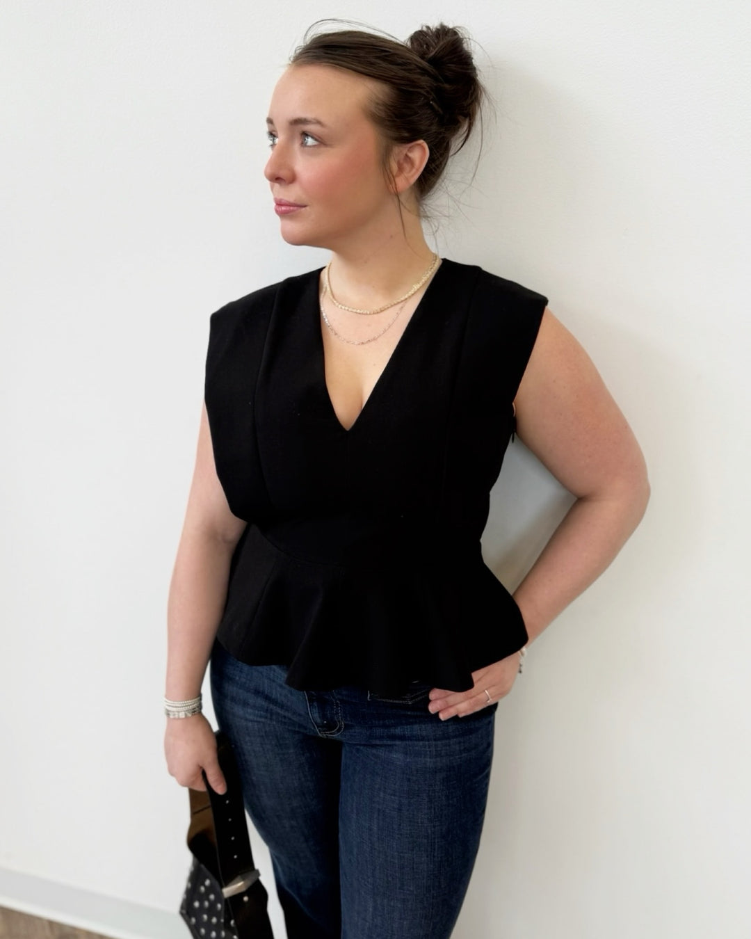 Roxanne Sleeveless Top with Peplum Hem