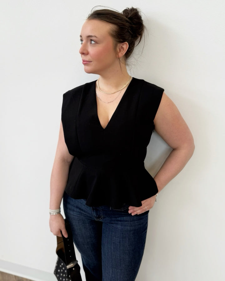 Roxanne Sleeveless Top with Peplum Hem