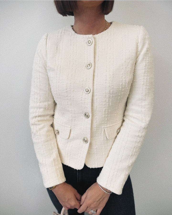 Liverpool Collarless Jacket with Scallop Detail
