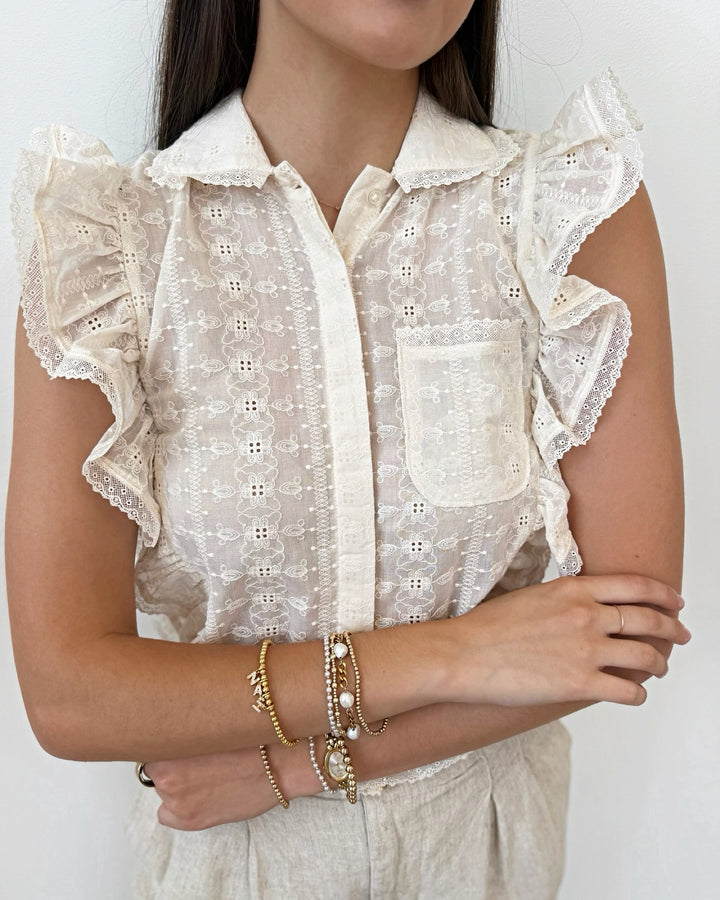 Steve Madden Adeline Eyelet Button Up Top