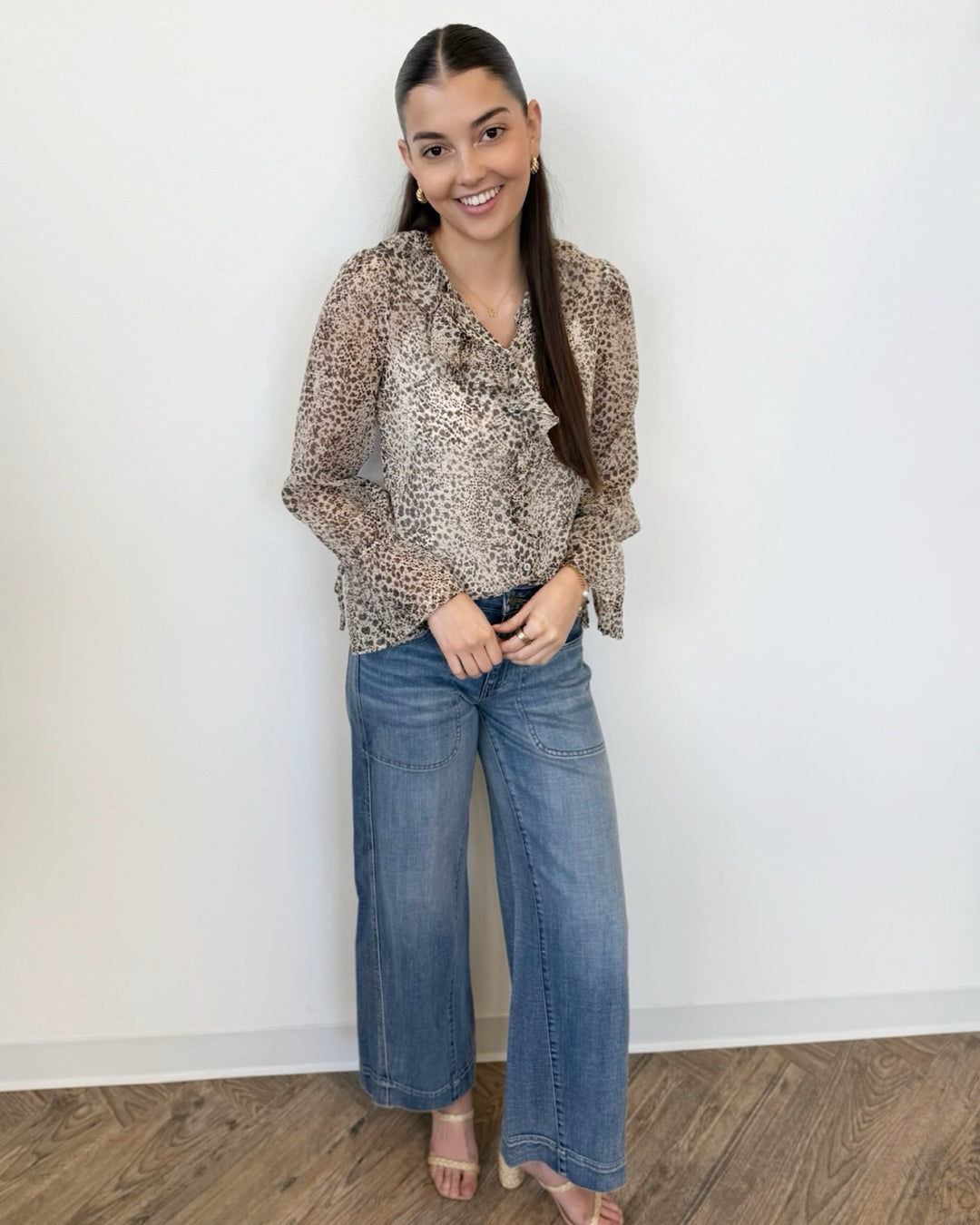 Liverpool Long Sleeve Ruffle Front Woven Shirt