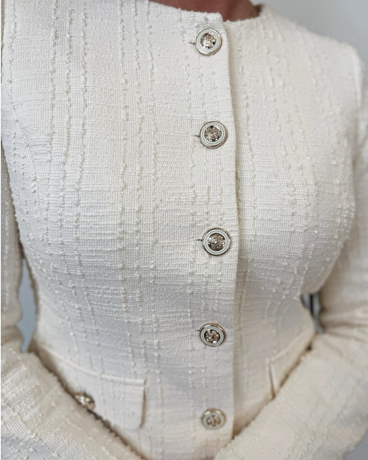 Liverpool Collarless Jacket with Scallop Detail