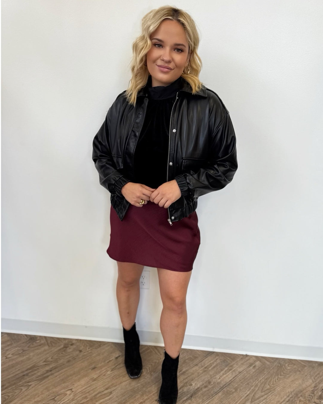 Lazra Faux Leather Bomber Jacket