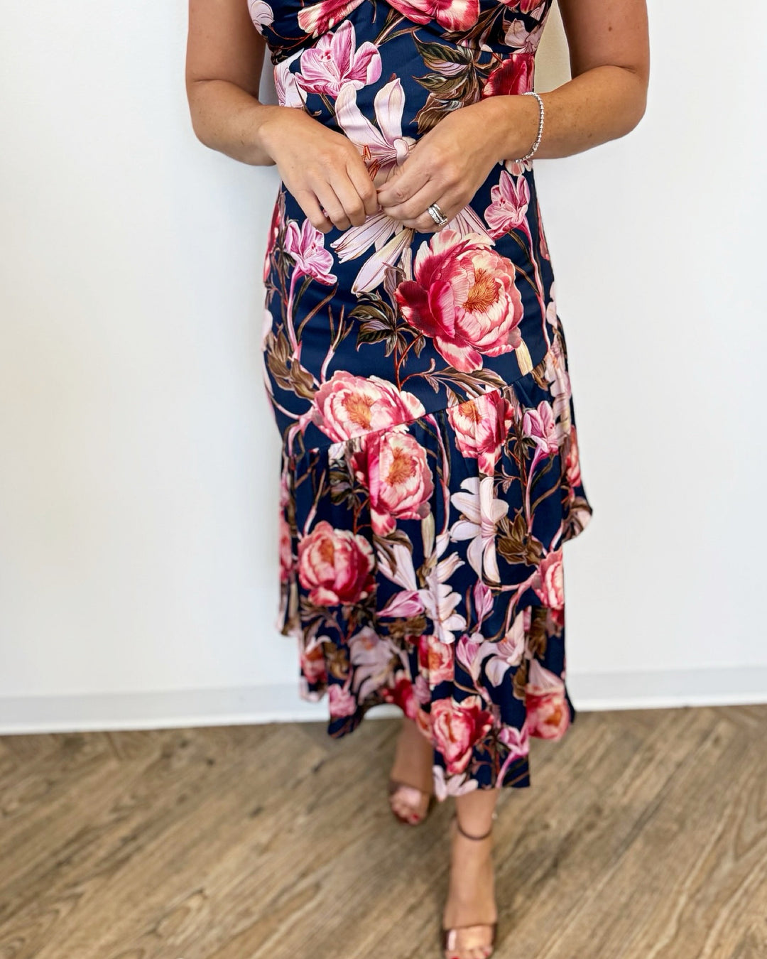 Huda Tiered Ruffled Floral Midi Dress