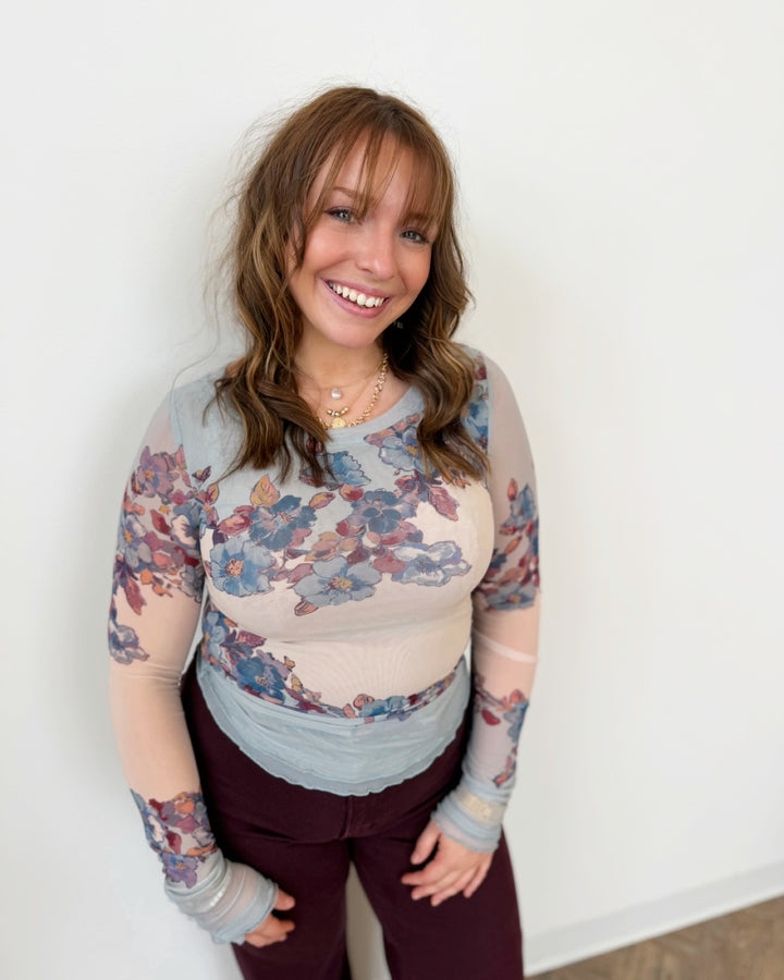 Free People Lilly Printed Long Sleeve Top