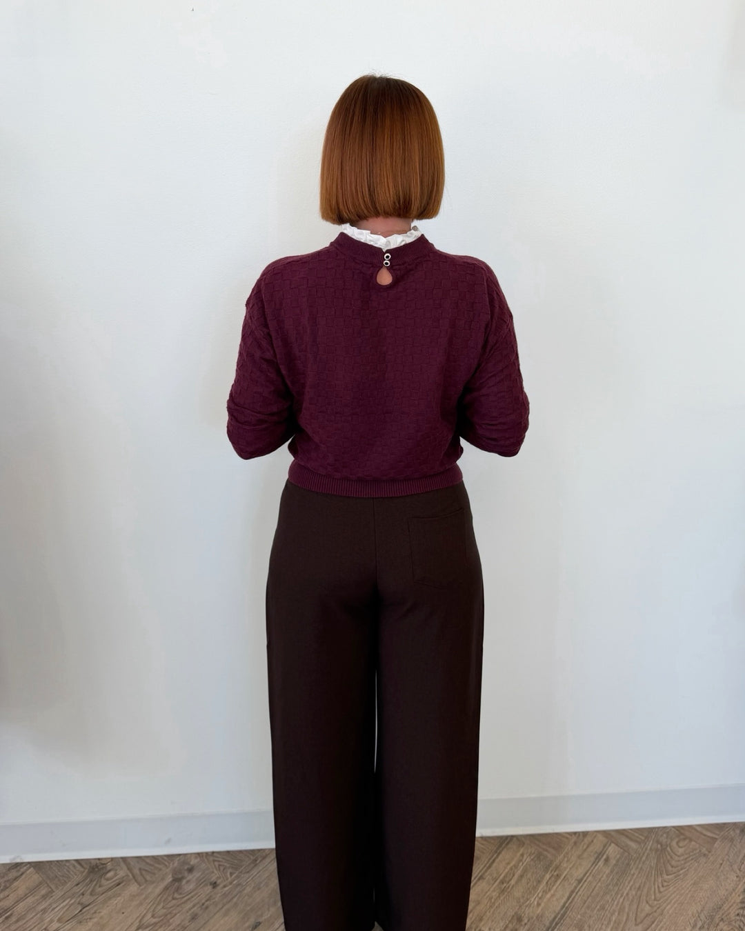 Picola Long Sleeve Checked Knit with Ruffle Collar