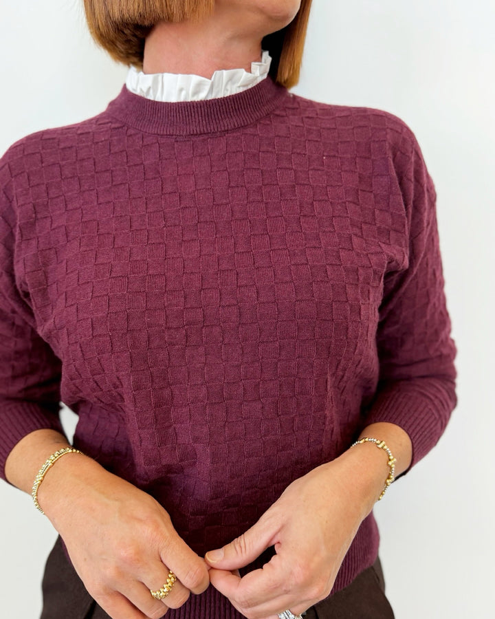 Picola Long Sleeve Checked Knit with Ruffle Collar