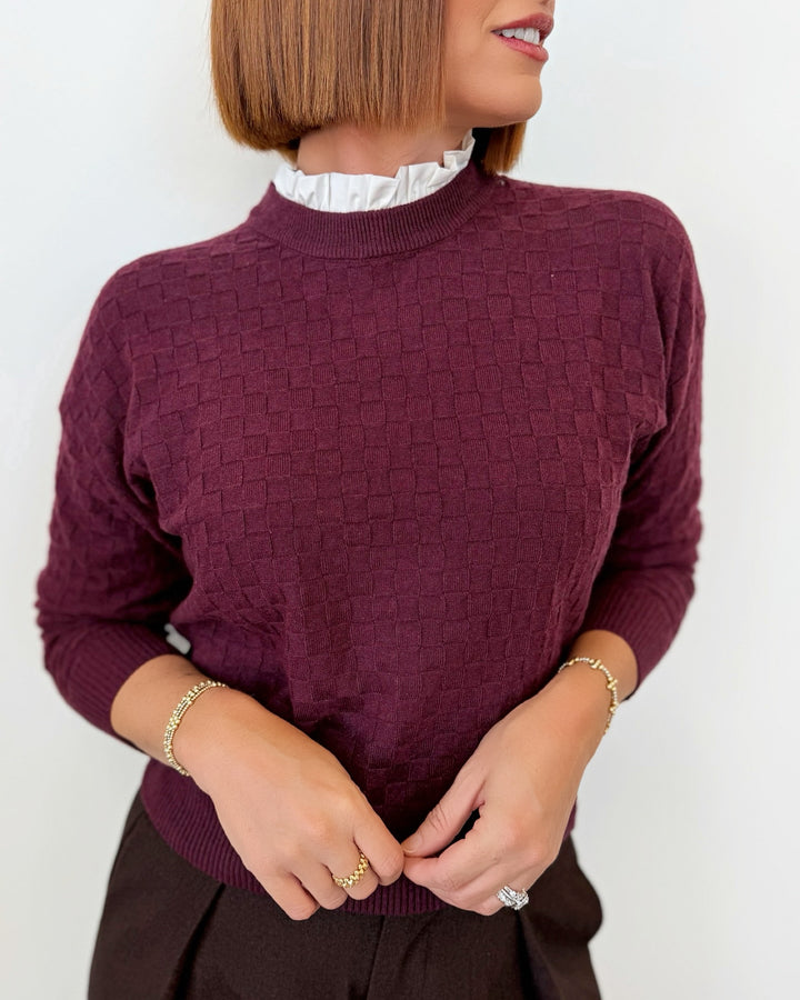 Picola Long Sleeve Checked Knit with Ruffle Collar
