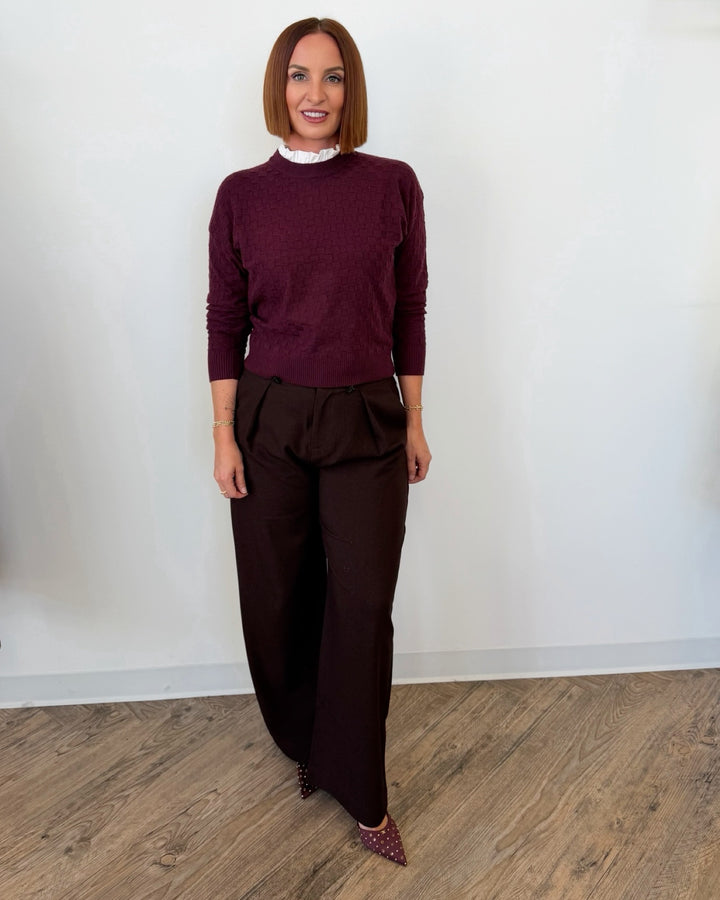 Picola Long Sleeve Checked Knit with Ruffle Collar