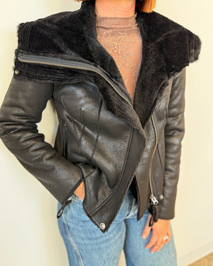 Free People Fourline Shearling Aviator Jacket