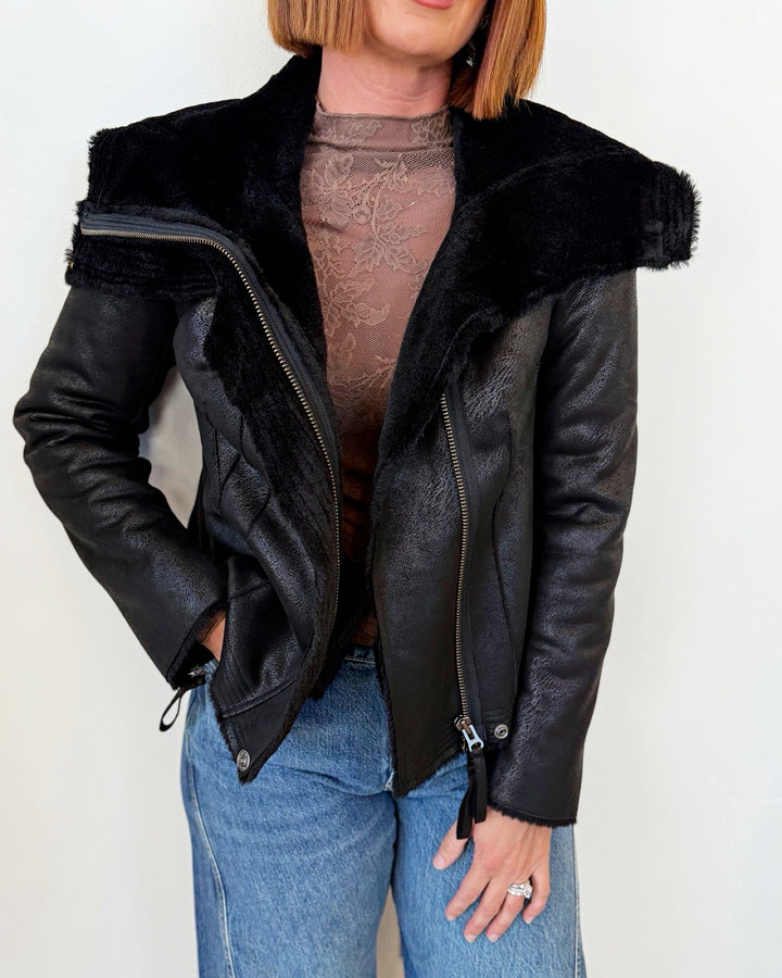 Free People Fourline Shearling Aviator Jacket