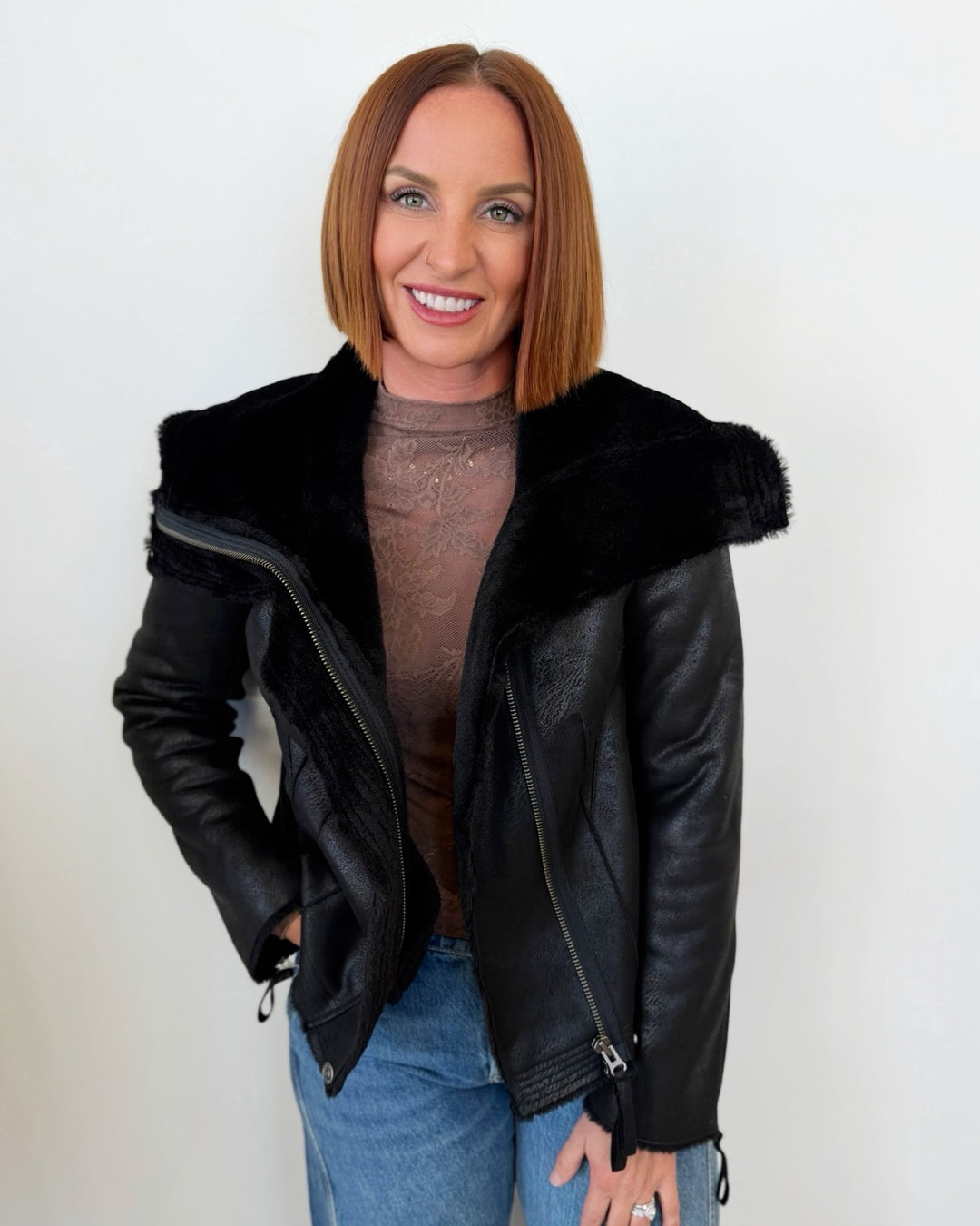 Free People Fourline Shearling Aviator Jacket