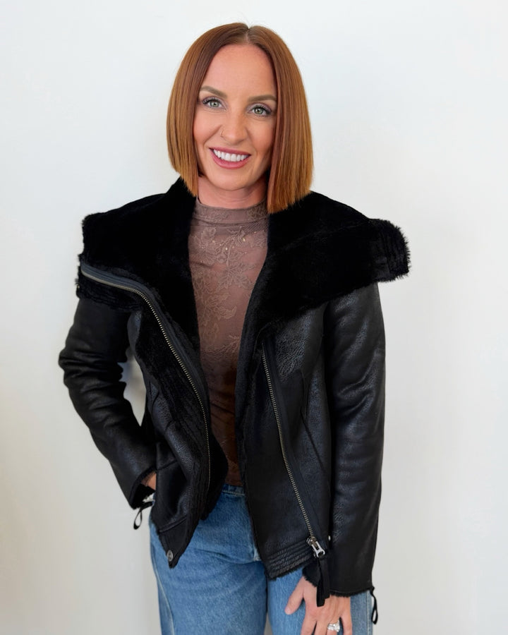 Free People Fourline Shearling Aviator Jacket