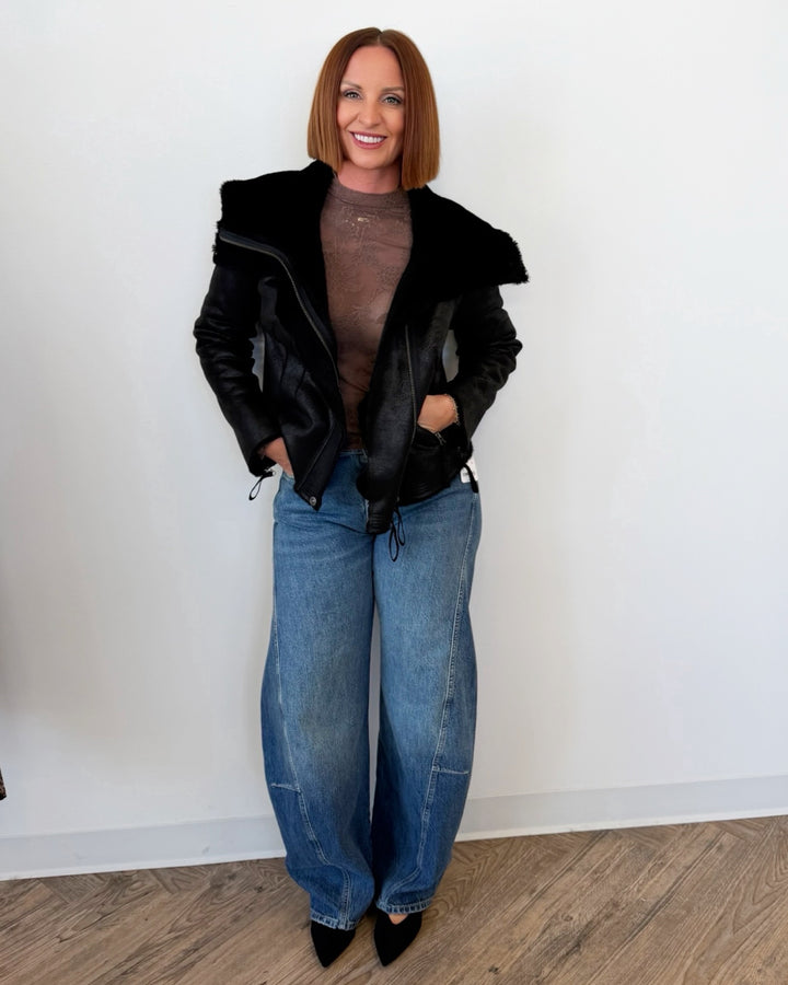 Free People Fourline Shearling Aviator Jacket