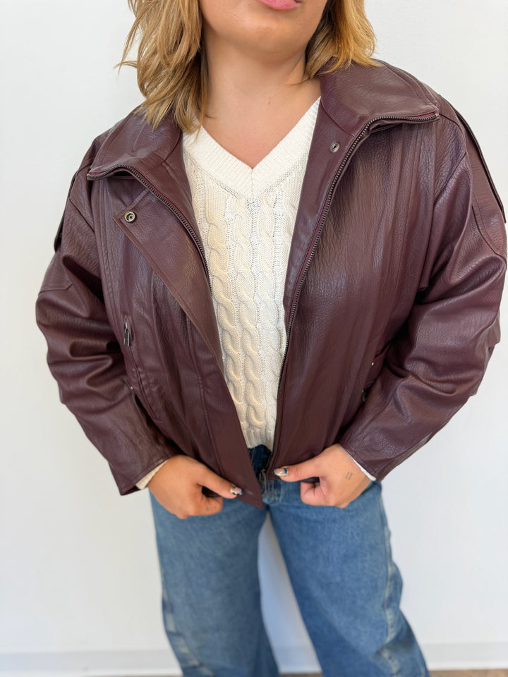 Gisca Oversized Faux Leather Coat