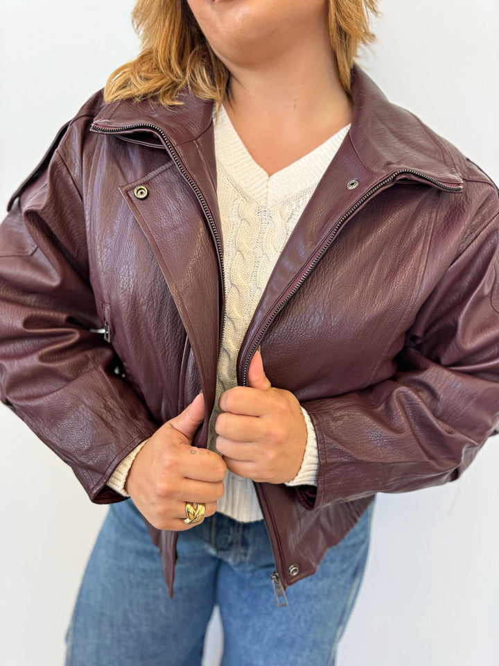 Gisca Oversized Faux Leather Coat
