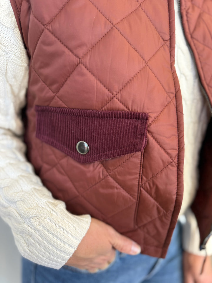 Djess Quilted Vest with Velvet Trim
