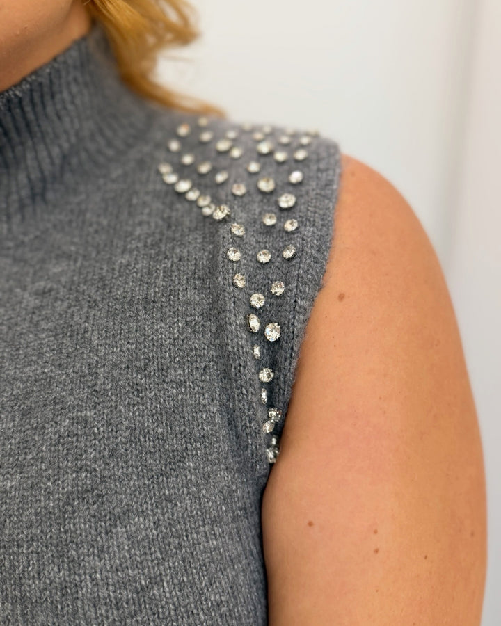 Salina Embellished Sleeveless Mock Neck Knit